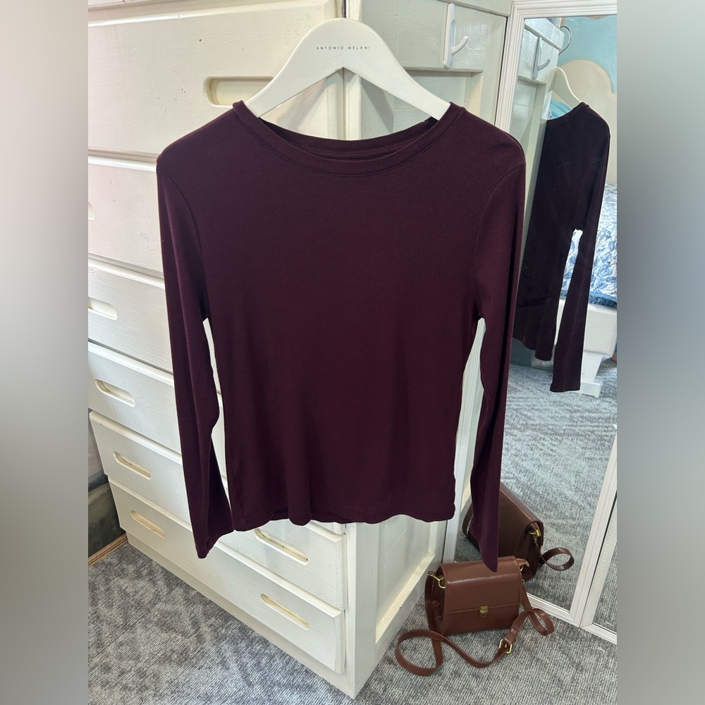 A New Day Burgundy Ribbed Long Sleeve Crew Neck Layering Top✨